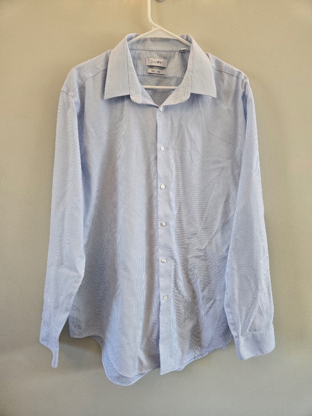 Calvin Klein Light Blue Geometric Dot Slim Fit Stretch Dress Shirt
